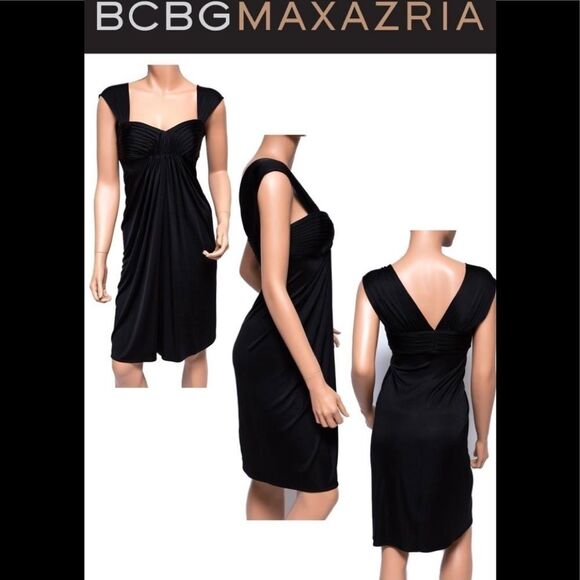 BCBGMAXAZRIA Black ruched pleated sleeveless dress size XXS - Picture 1 of 15